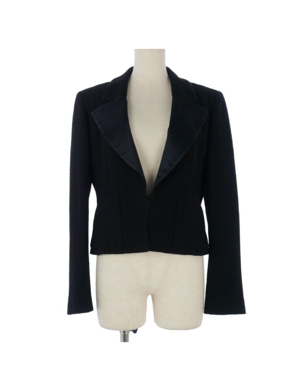 Chanel Tailored Jacket Blazer Short Length Satin Contrast Camellia Button